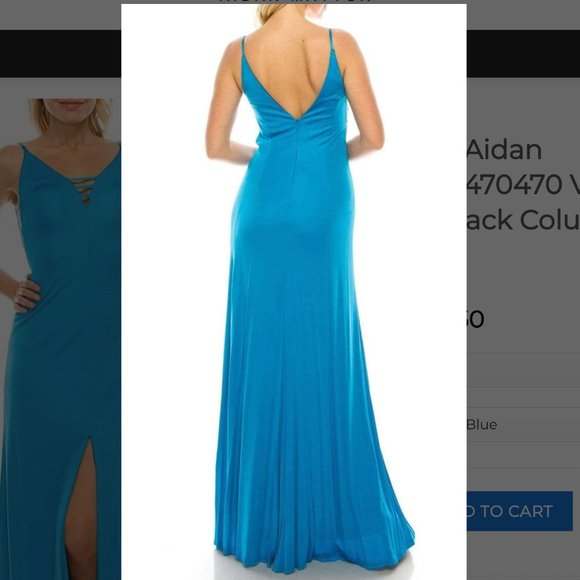 Aidan Mattox Maxi Column Dress V Neck Plunging Leg Slit Electric Blue Sz 6 $350 - Picture 3 of 9